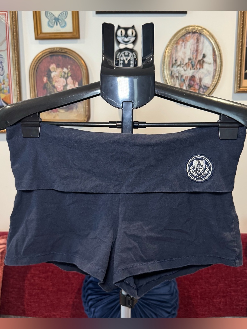 Vintage Y2K Abercrombie & Fitch Navy Fold-Over Waist Bike Shorts with Emblem